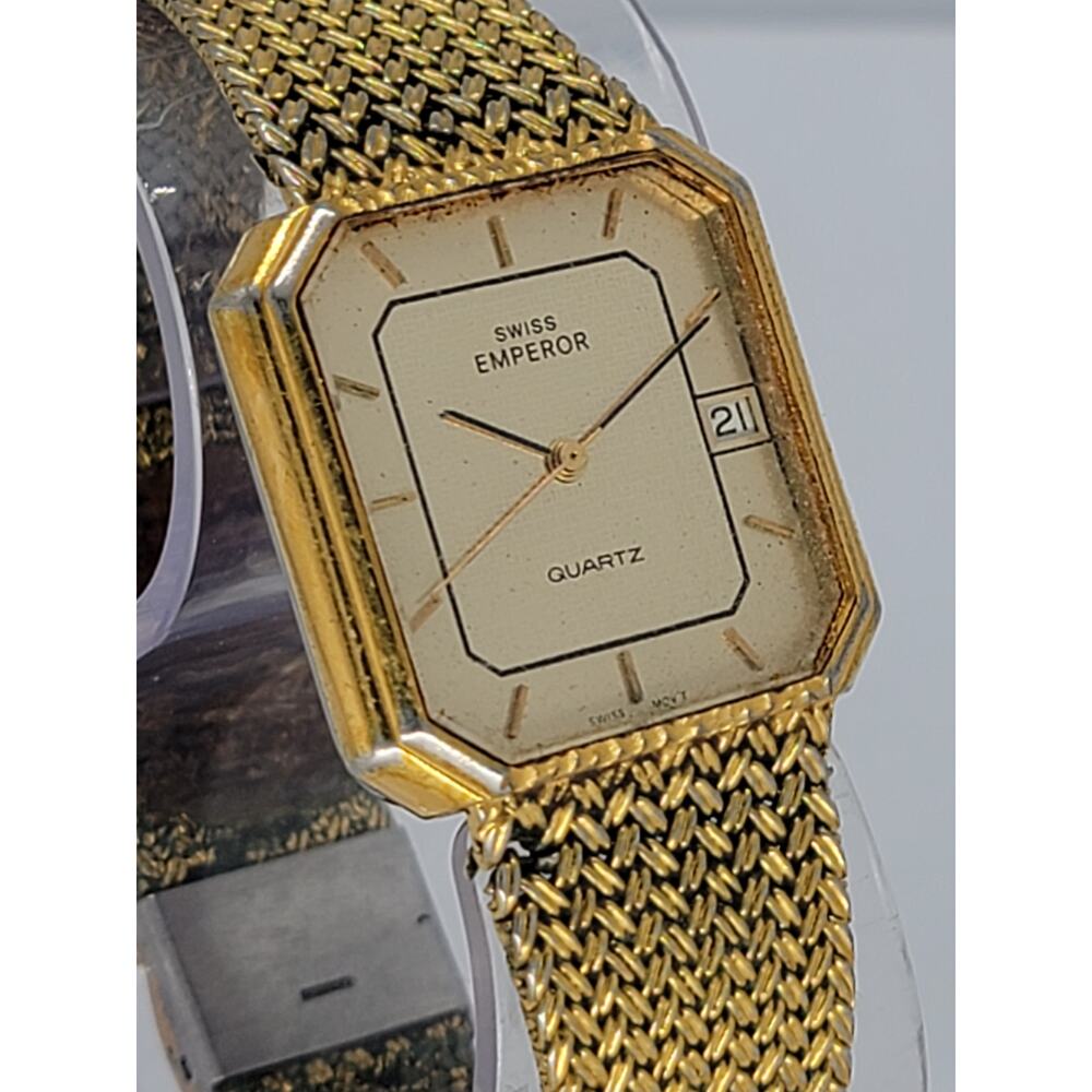 Vintage Swiss Emperor Gold Quartz Watch with Mesh Band – Elegant and Timeless